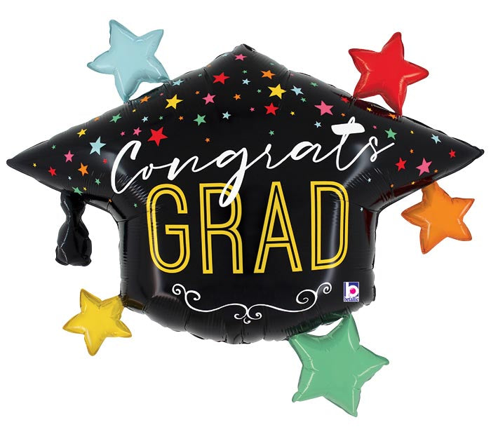 31&quot; COLORFUL STARS GRAD HAT SHAPE FOIL BALLOON