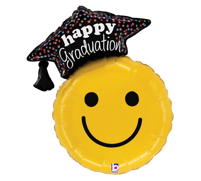 26" GRADUATION SMILEY SHAPE FOIL BALLOON