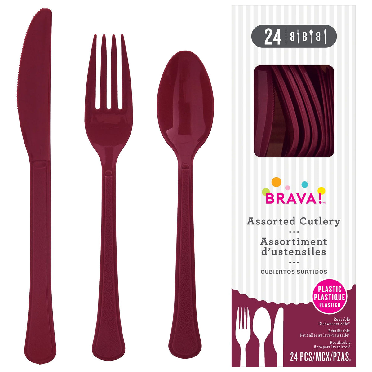 Reusable Plastic Cutlery Assortment, Low Ct. - Berry