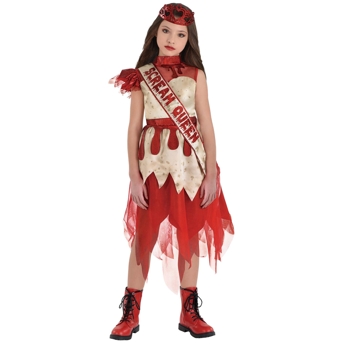 Scream Queen Dress Costume Set - (Medium 8-10) - Red &amp; White Polyester Outfit - Perfect for Parties and Halloween Fun