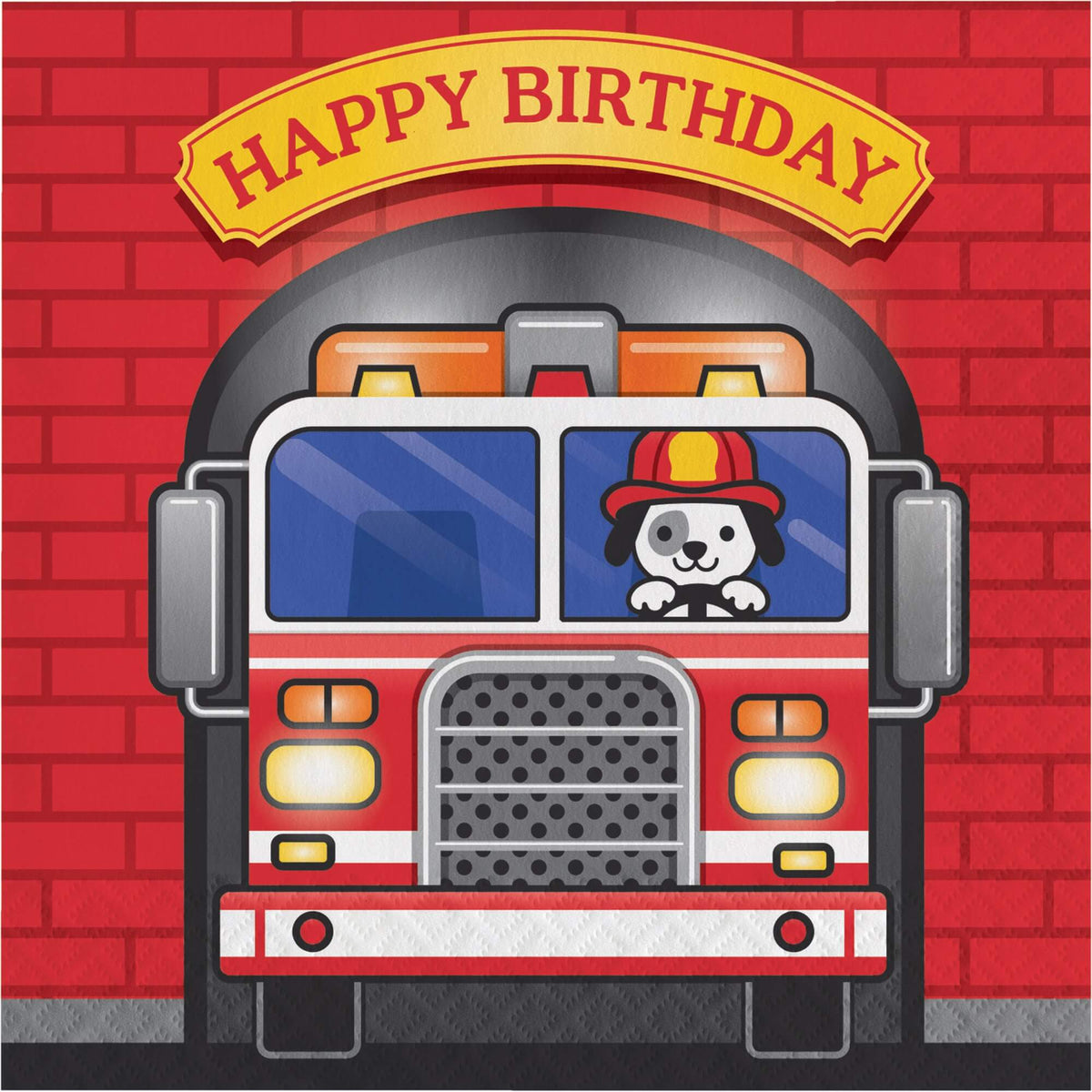 Flaming Fire Truck Happy Birthday Lunch Napkins