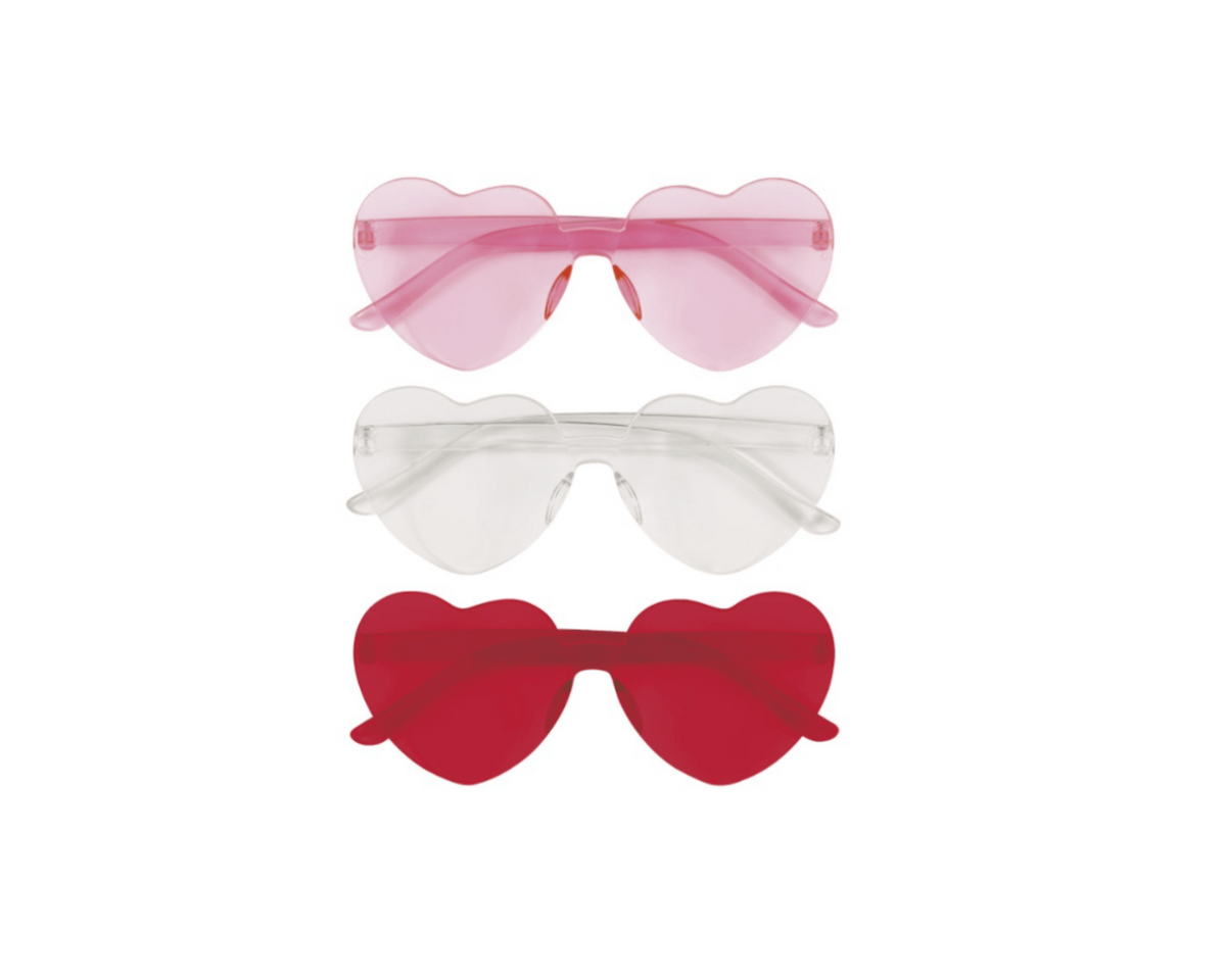 Assorted Red  Pink &amp; White Heart Shaped Novelty Glasses  3ct