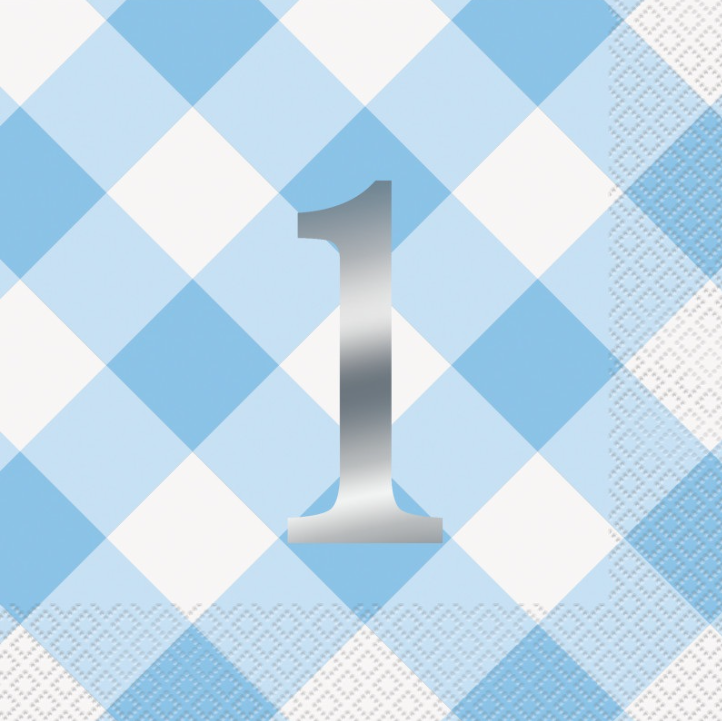 Blue Gingham 1st Birthday Lunch Napkins