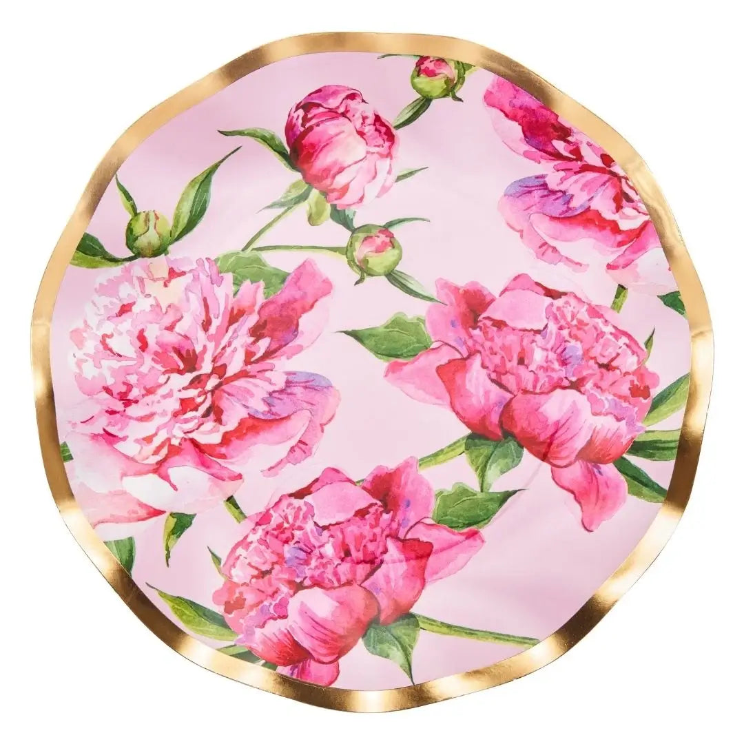 Wavy Salad Plate Pink Peonies