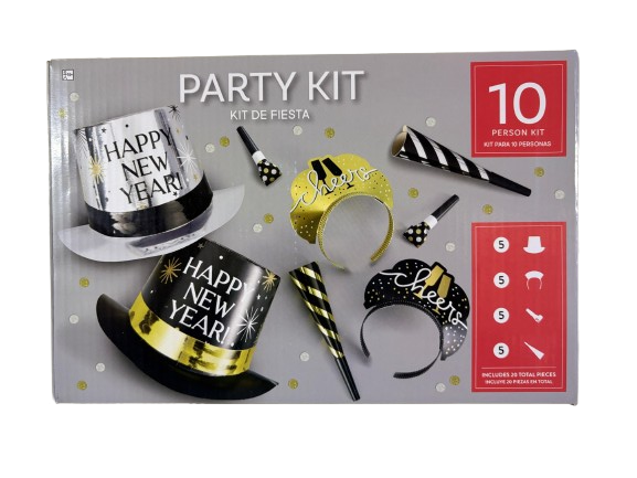 Party City New Year’s Eve Wearables and Noisemakers for 10 Guests Party Supplies Black Gold and Silver 30 Piece