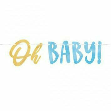 Amscan BABY SHOWER Blue &amp; Metallic Gold Oh Baby Banner