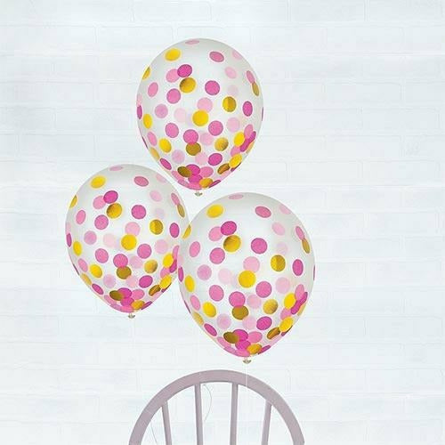 Amscan BALLOONS 936 Gold &amp; Pink Confetti Balloons 6ct