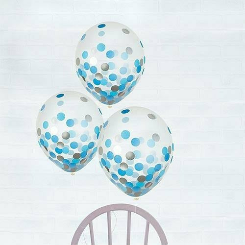 Amscan BALLOONS 963 Blue & Silver Confetti Balloons 6ct