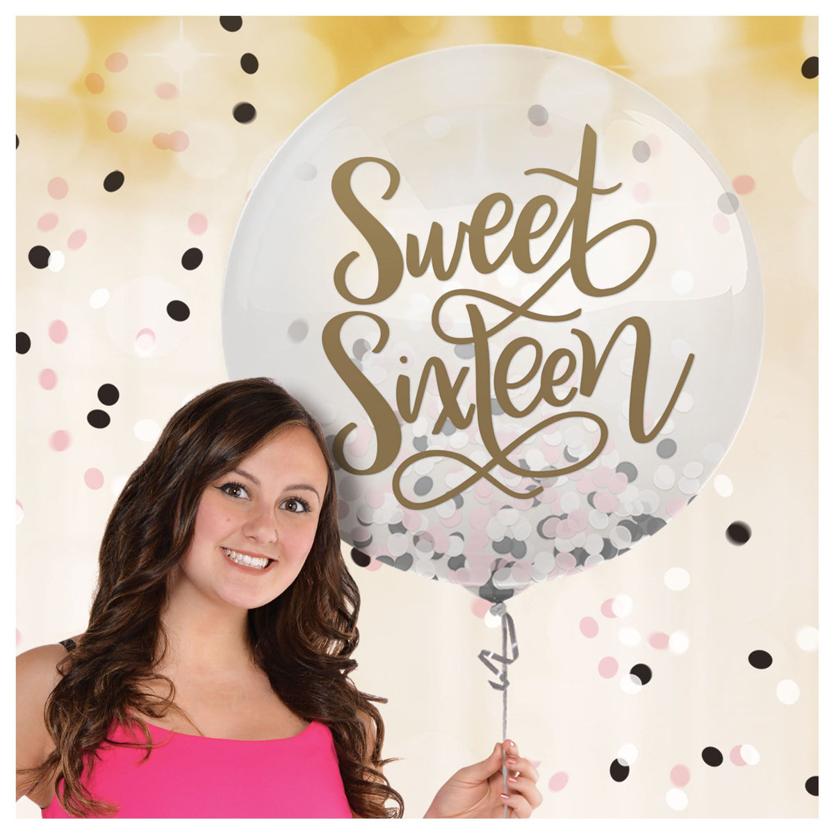 Amscan BALLOONS Blush Sixteen Latex Balloon w/ Confetti