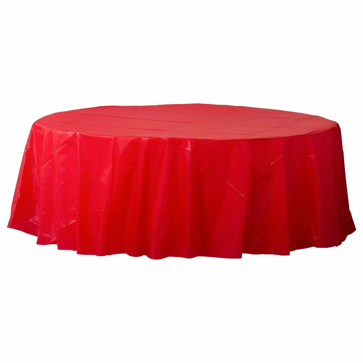 Amscan BASIC Apple Red - 84&quot; Round Plastic Table Cover