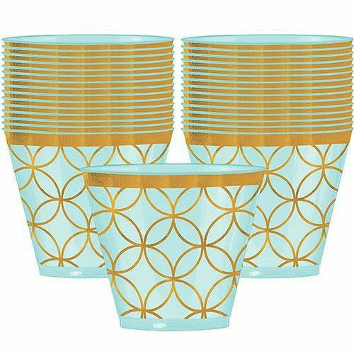 Amscan BASIC Metallic Geometric Robin's Egg Blue Plastic Cups 30ct