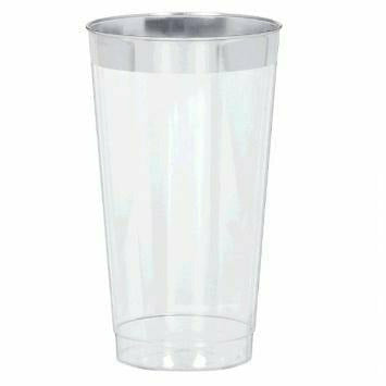 Amscan BASIC Premium Plastic Tumblers - Clear w/Silver Trim