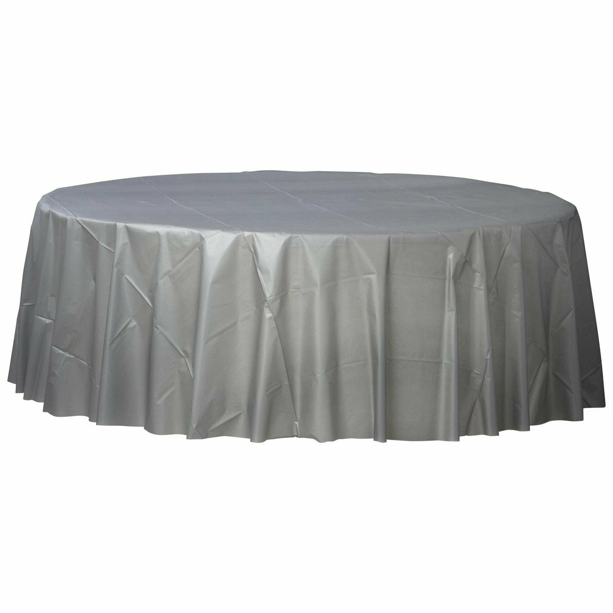 Amscan BASIC Silver - 84&quot; Round Plastic Table Cover