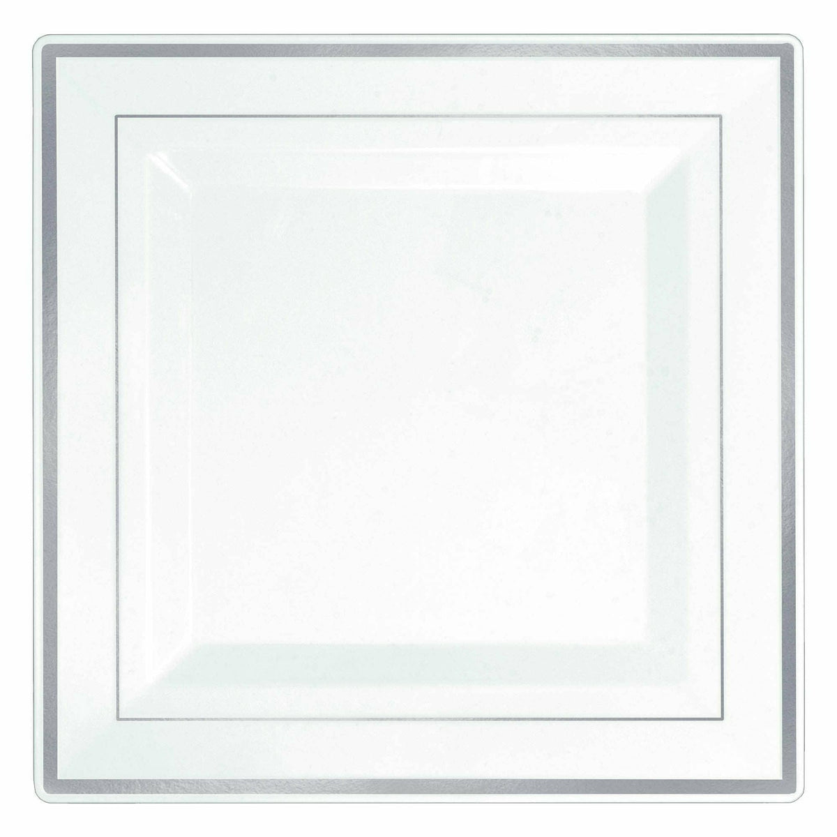 Amscan BASIC Square Plastic Plate White w/Silver Trim, 10&quot;