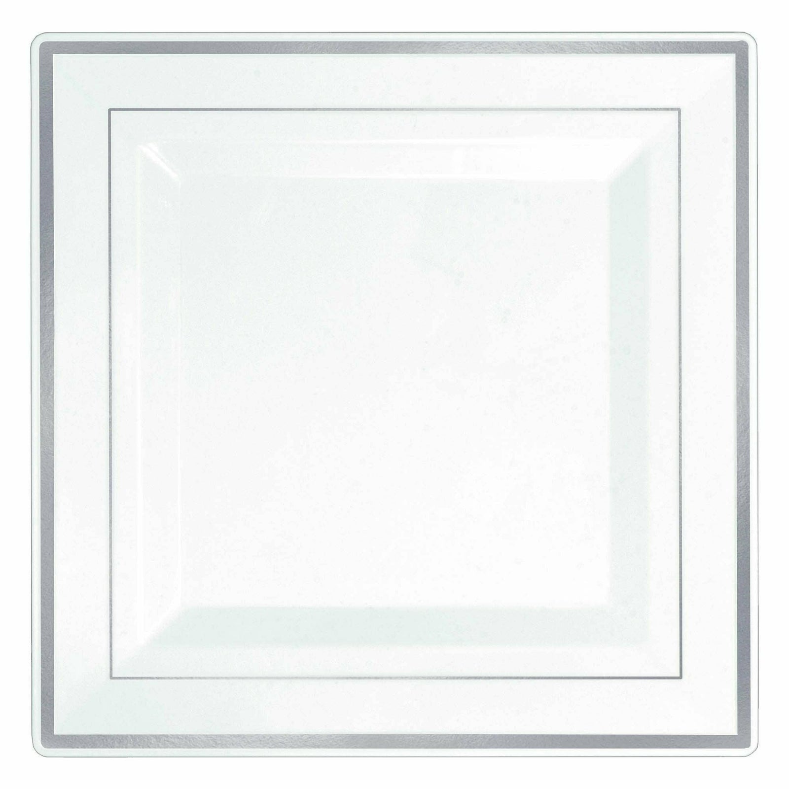 Amscan BASIC Square Plastic Plate White w/Silver Trim, 10"