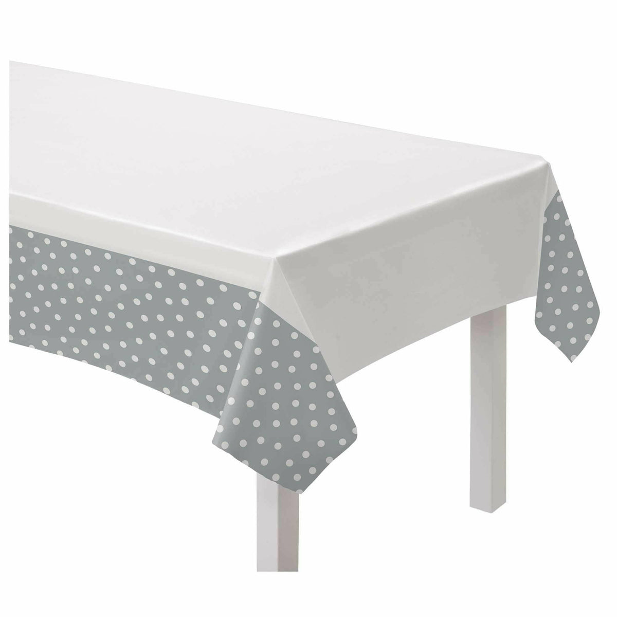 Amscan BASIC Table Cover 54&quot;x84&quot; Dot Border - Silver