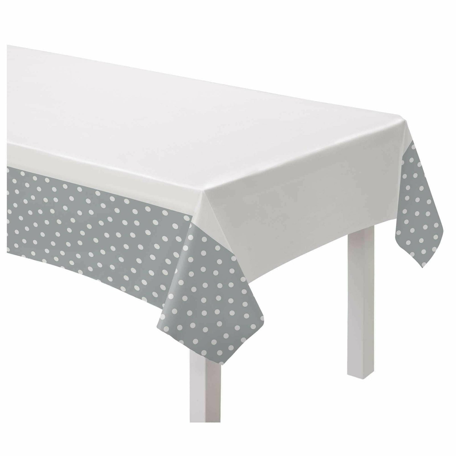 Amscan BASIC Table Cover 54"x84" Dot Border - Silver