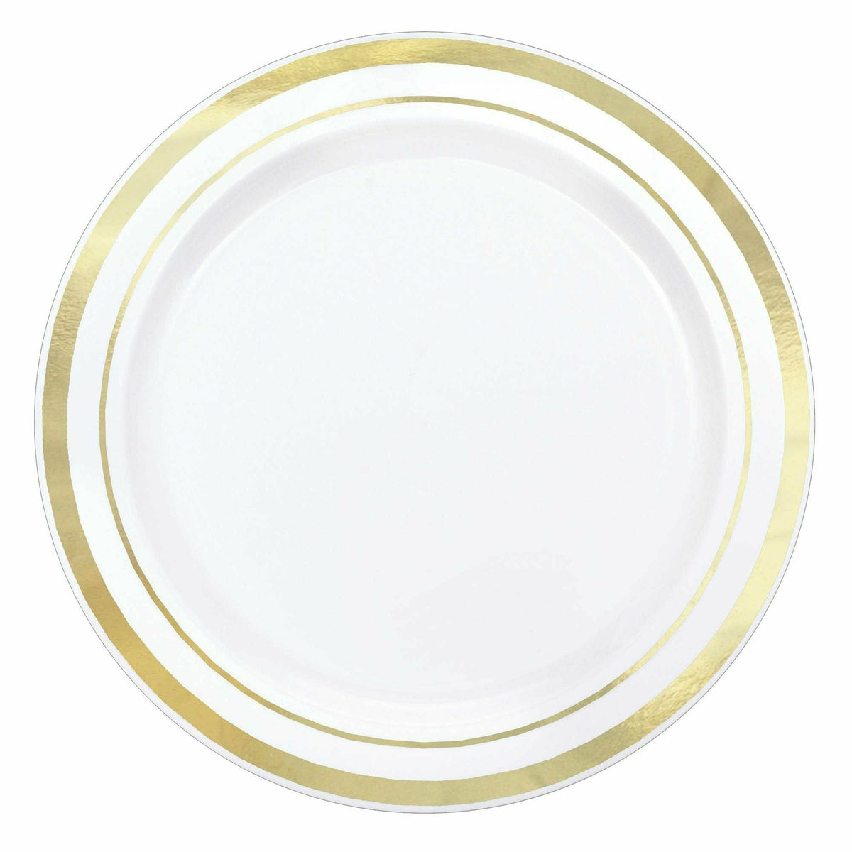 Amscan BASIC White Premium Plastic Round Plates with Gold Trim, 6 1/4&quot;