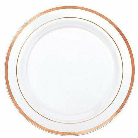 Amscan BASIC White Rose Gold Trimmed Premium Plastic Lunch Plates 20ct