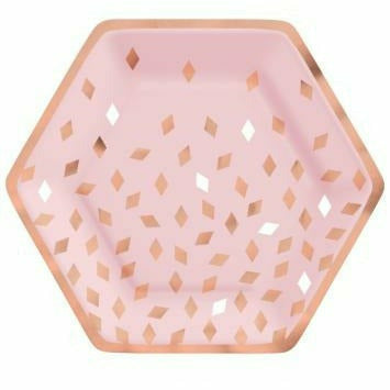 Amscan BIRTHDAY Blush Birthday 9" Hexagon Plate Metallic