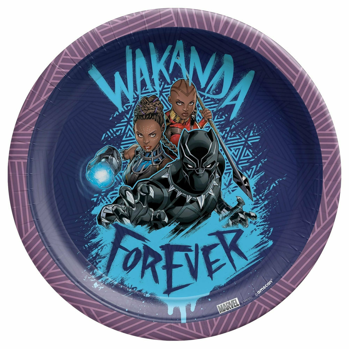 Amscan BIRTHDAY: JUVENILE Black Panther Wakanda Forever Round Plates, 7&quot;