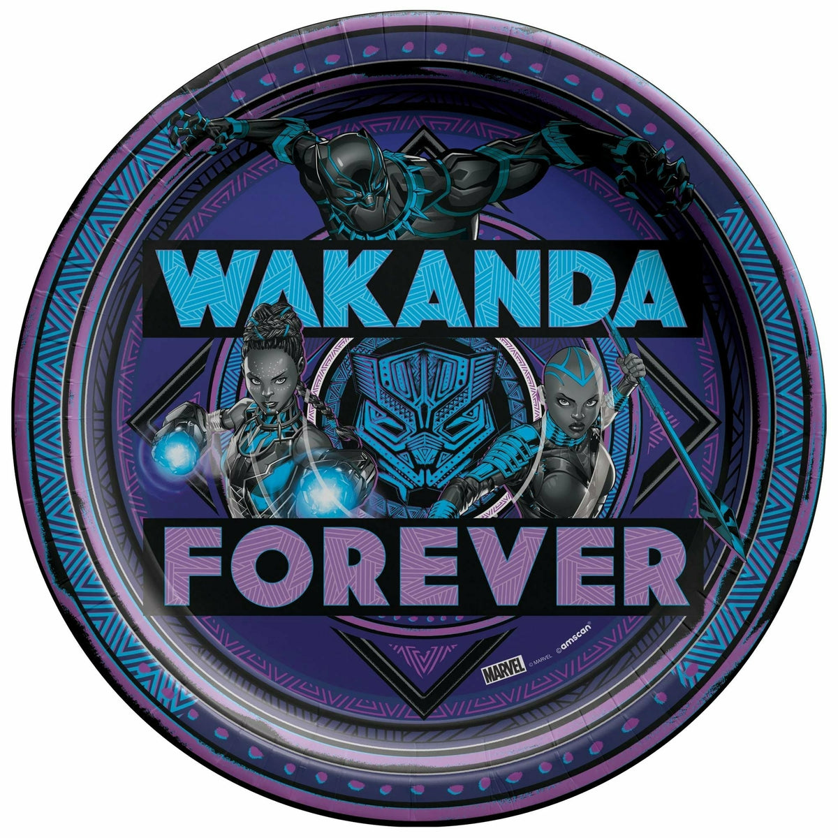 Amscan BIRTHDAY: JUVENILE Black Panther Wakanda Forever Round Plates, 9&quot;