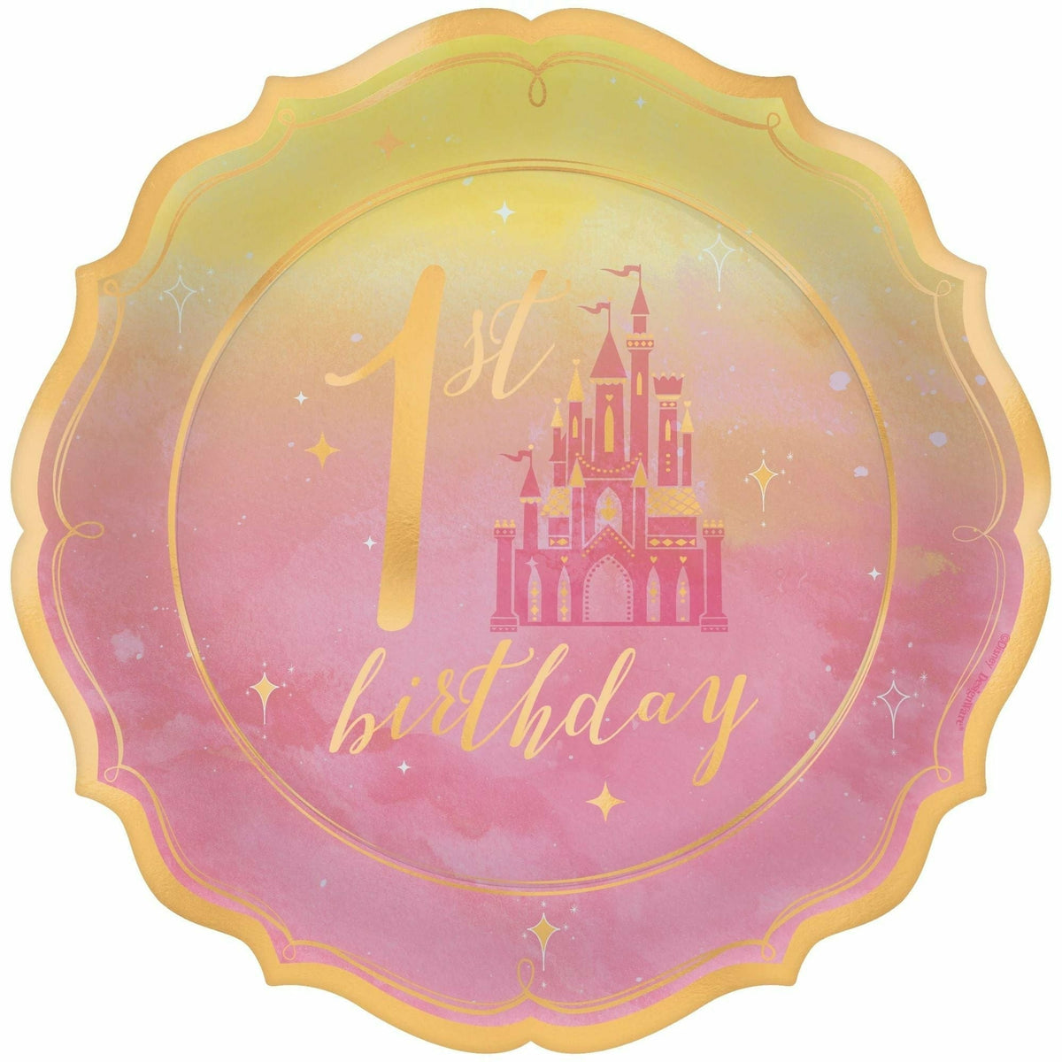 Amscan BIRTHDAY: JUVENILE ©Disney Princess 7&quot; Shaped Metallic Plates - 1st Birthday