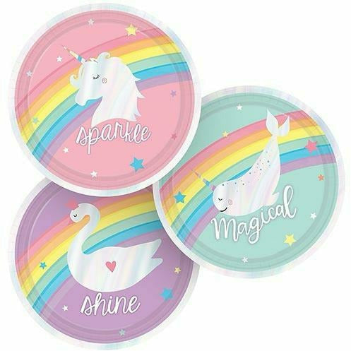 Amscan BIRTHDAY: JUVENILE Iridescent Magical Rainbow Dessert Plates 8ct