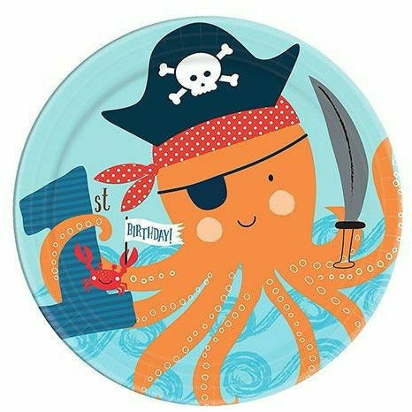 Amscan BIRTHDAY: JUVENILE Pirate Shark 1st Birthday Dessert Plates 18ct