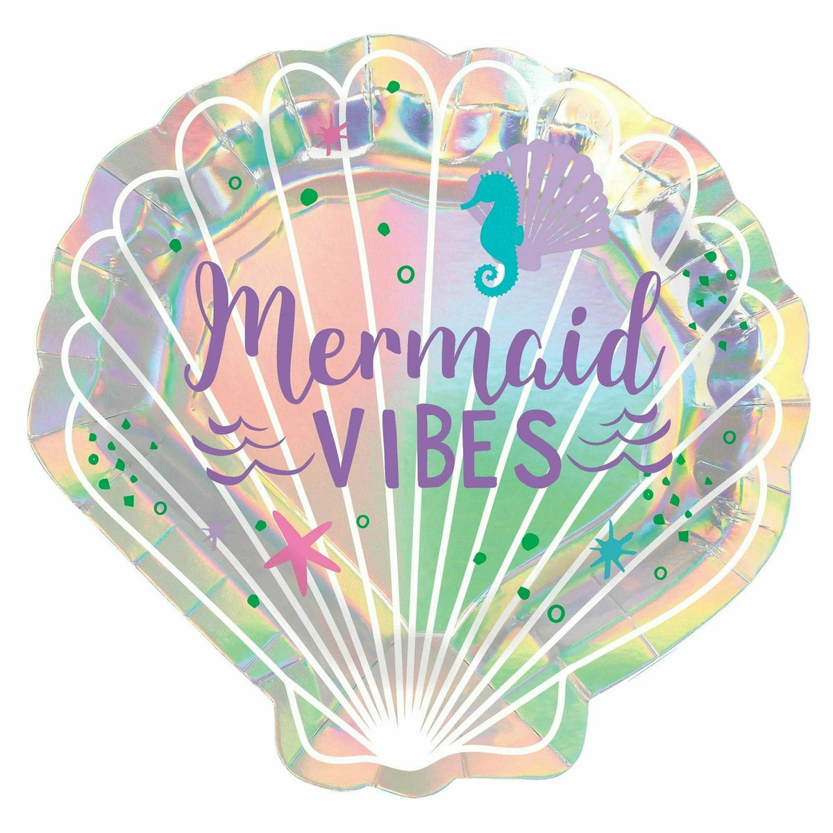 Amscan BIRTHDAY: JUVENILE Shimmering Mermaids 7&quot; Shell Shaped Iridescent Plate