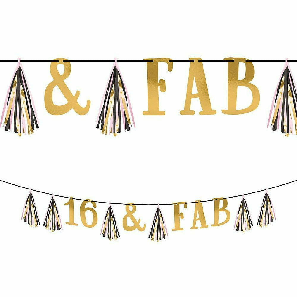 Amscan BIRTHDAY Metallic Gold & Pink Sweet 16 Tassel Garland