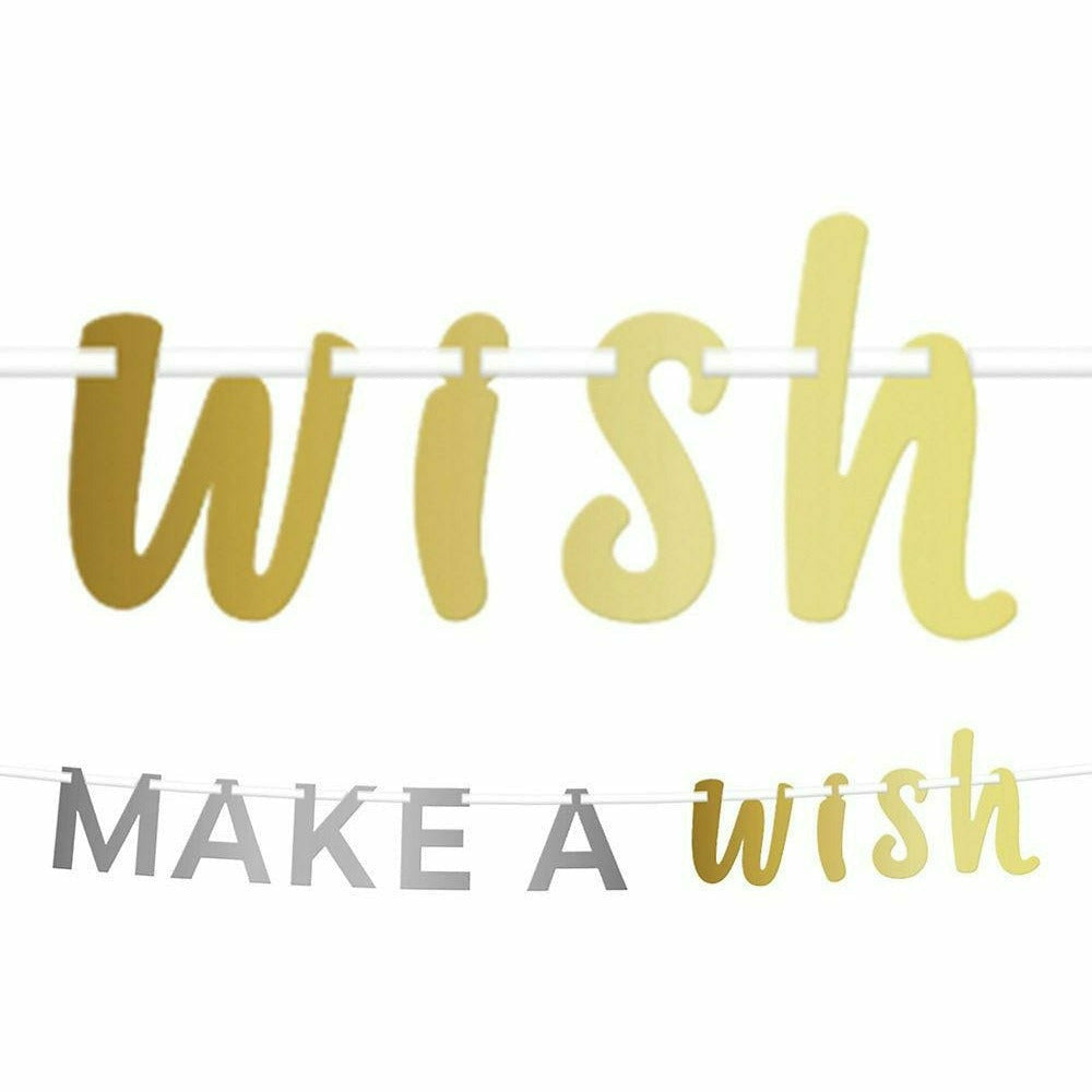 Amscan BIRTHDAY Metallic Gold & Silver Make A Wish Letter Banner