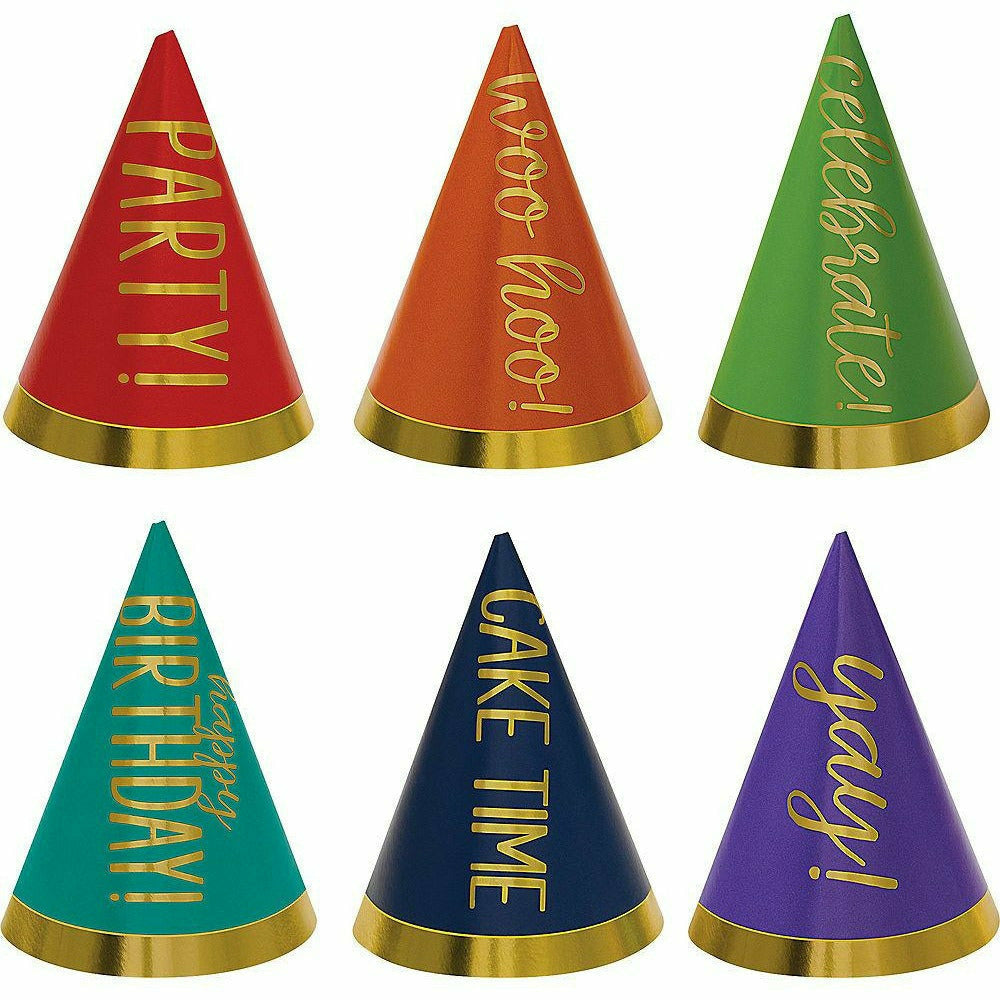 Amscan BIRTHDAY Mini Gold &amp; Rainbow Birthday Celebration Party Hats 12ct