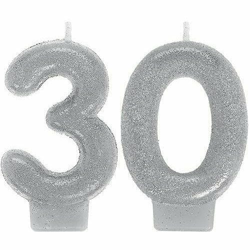 Amscan BIRTHDAY: OVER THE HILL Glitter Silver Number 30 Birthday Candles 2ct