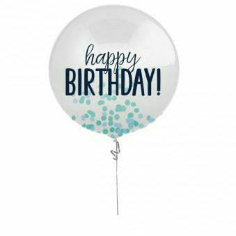 Amscan BIRTHDAY Printed Latex Balloon w/ Confetti Blue 24"