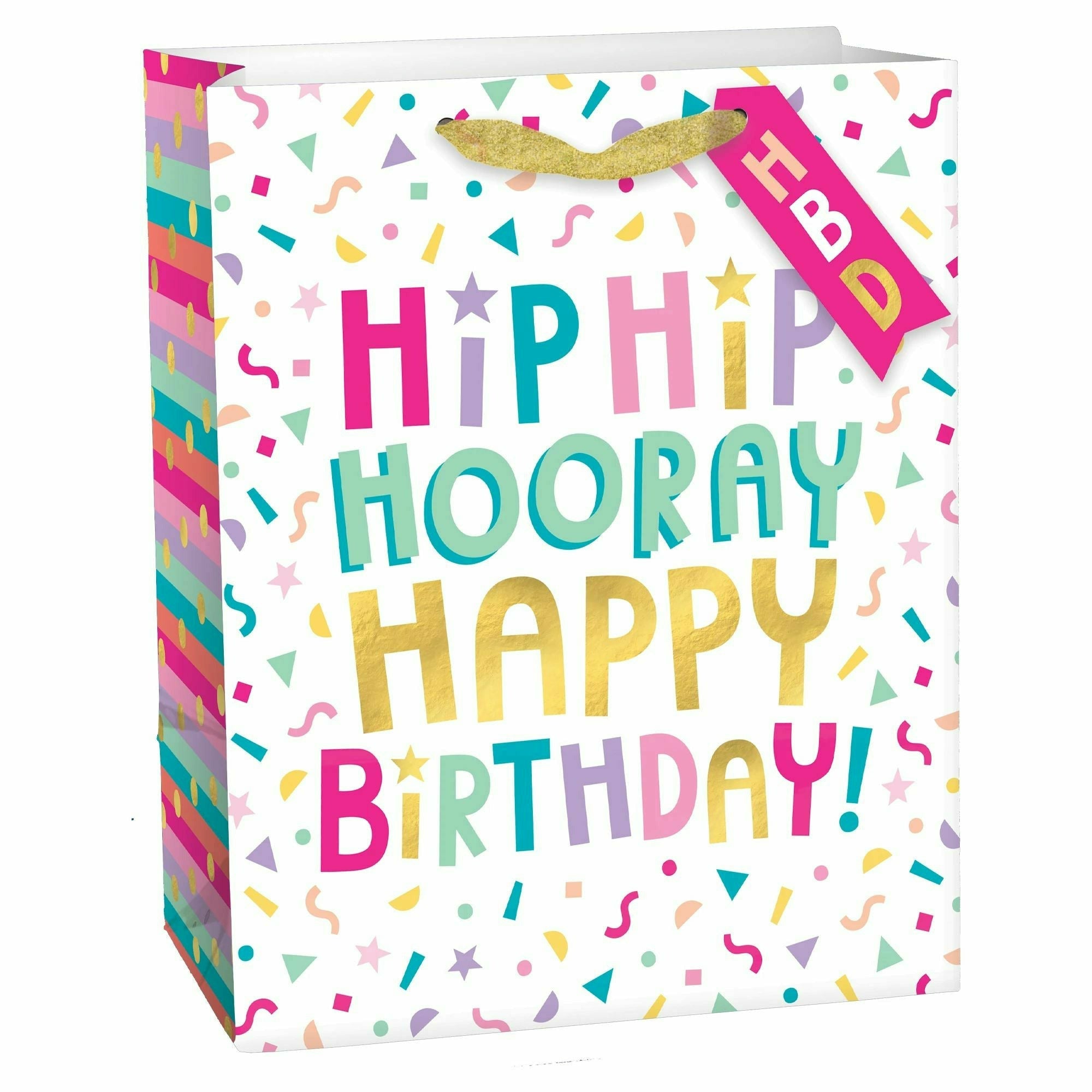 Amscan GIFT WRAP Hip Hip Hooray Birthday Medium Bag w/ Hang Tag