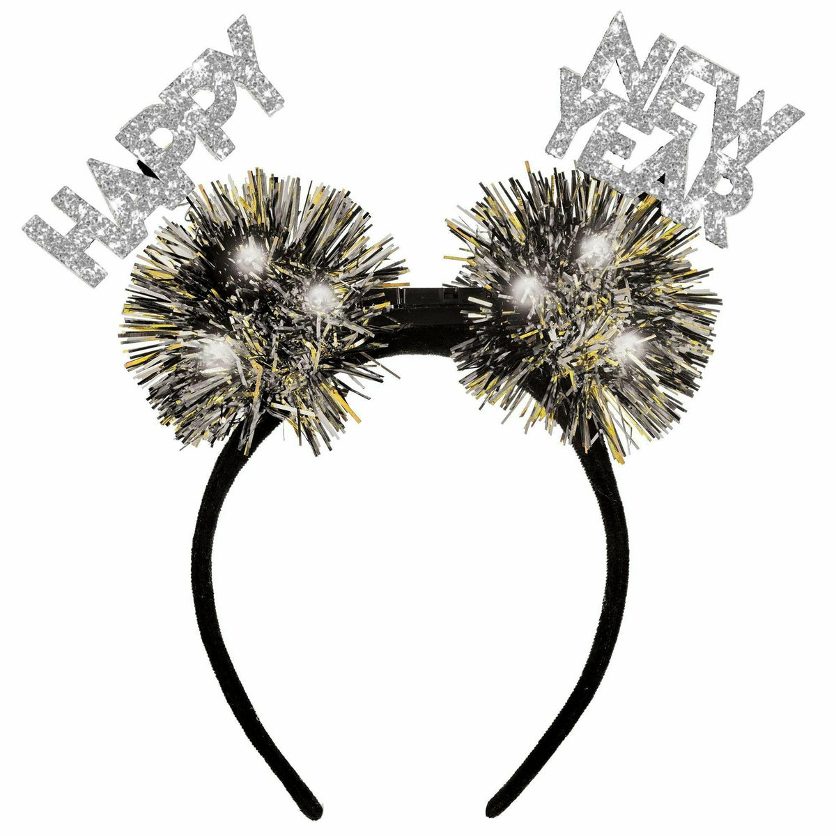 Amscan Happy New Year Tinsel Light-Up Pom Pom Headband