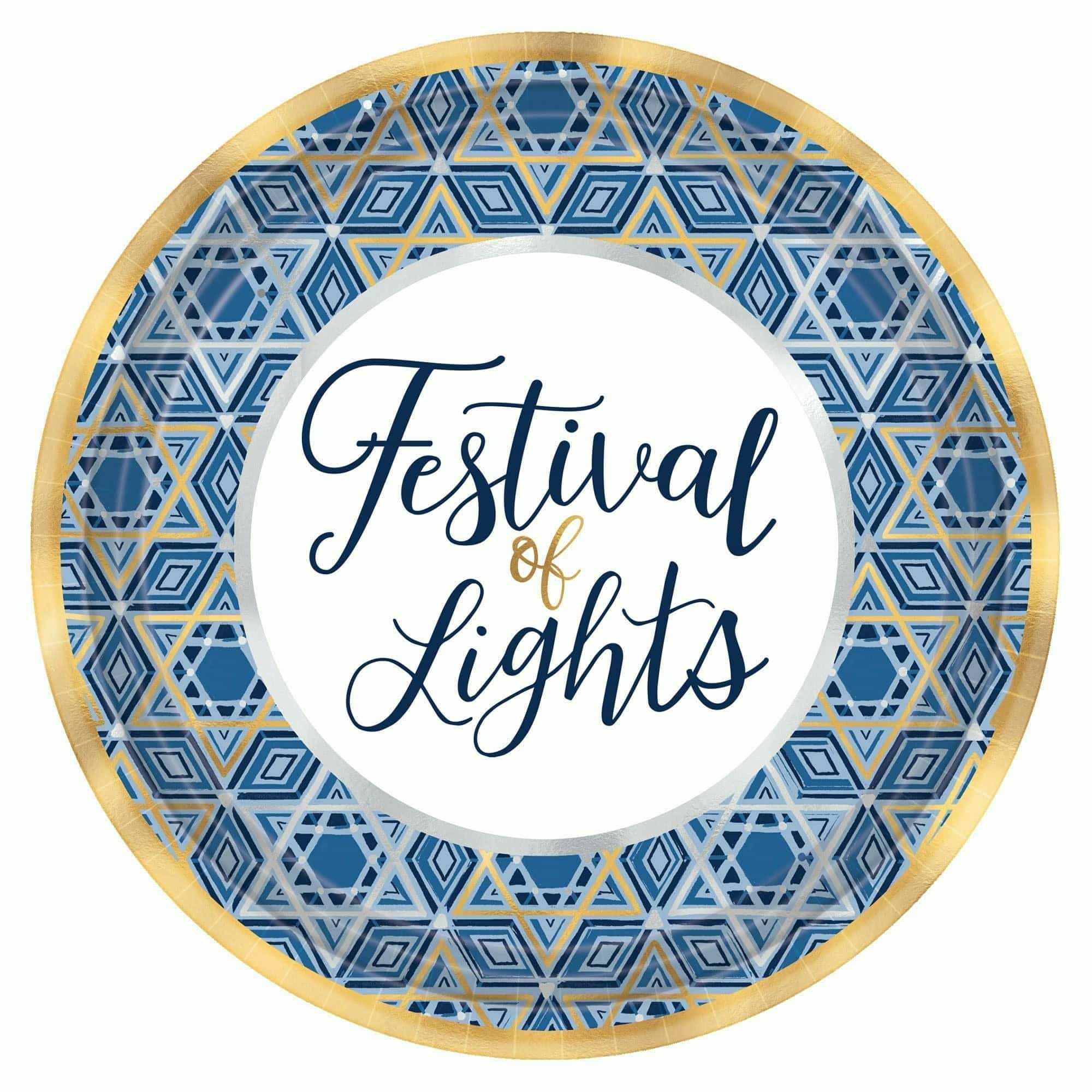 Amscan HOLIDAY: CHRISTMAS Hanukkah Festival of Lights Round Metallic Plates, 7"