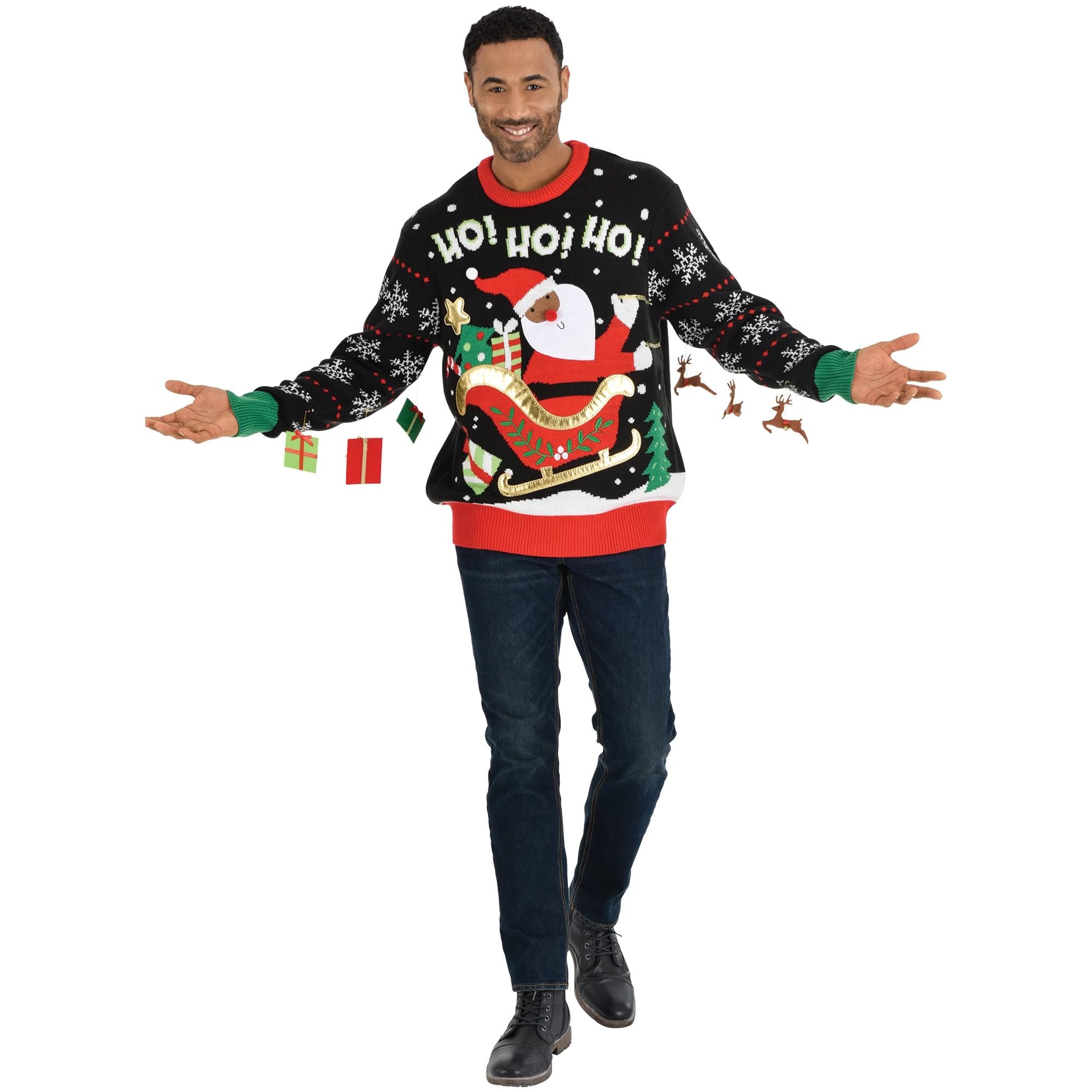 Amscan HOLIDAY: CHRISTMAS S/M Christmas Ugly Sweater Santa & Reindeer, Dark Skin Tone