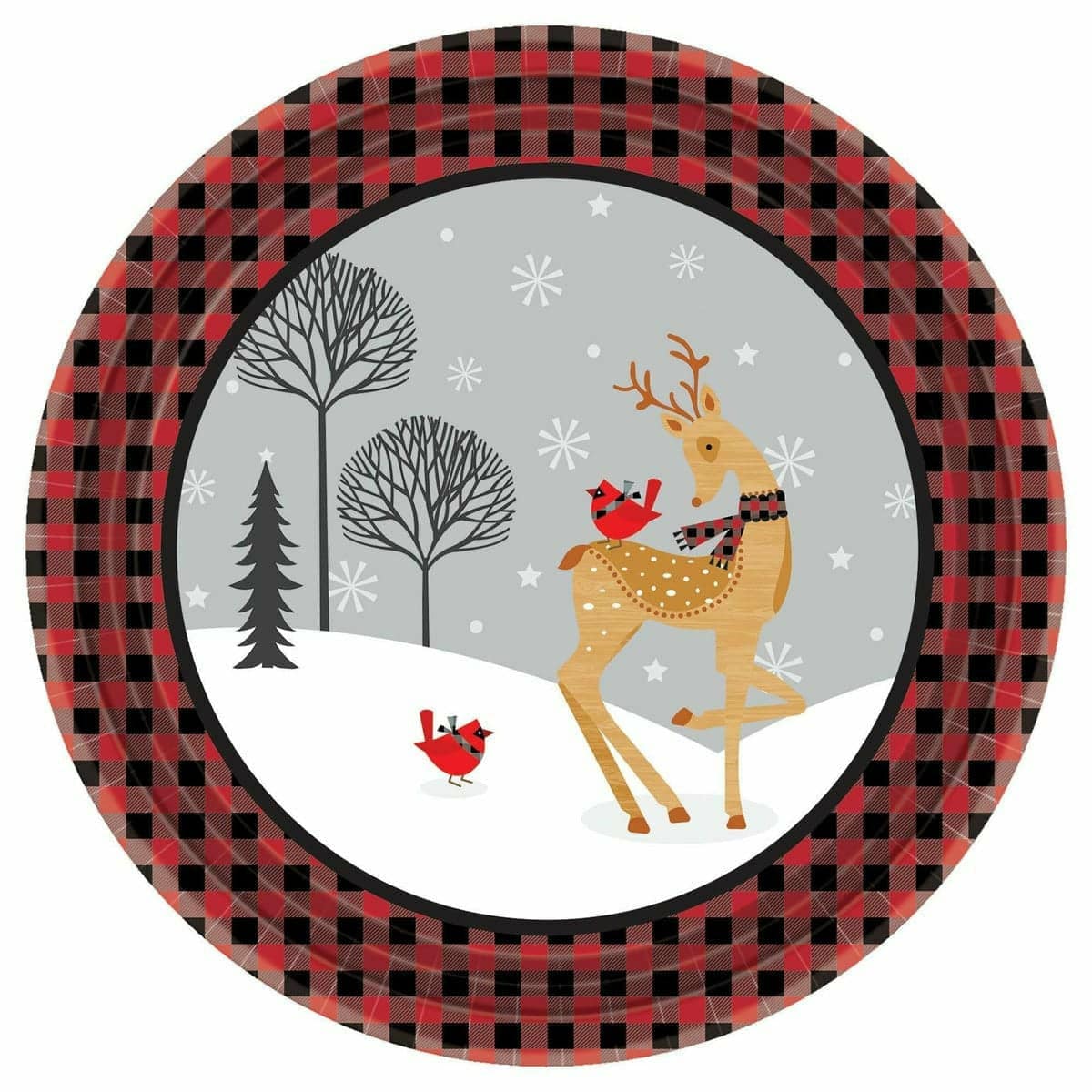 Amscan HOLIDAY: CHRISTMAS Winter Plaid Round Plates, 7&quot;