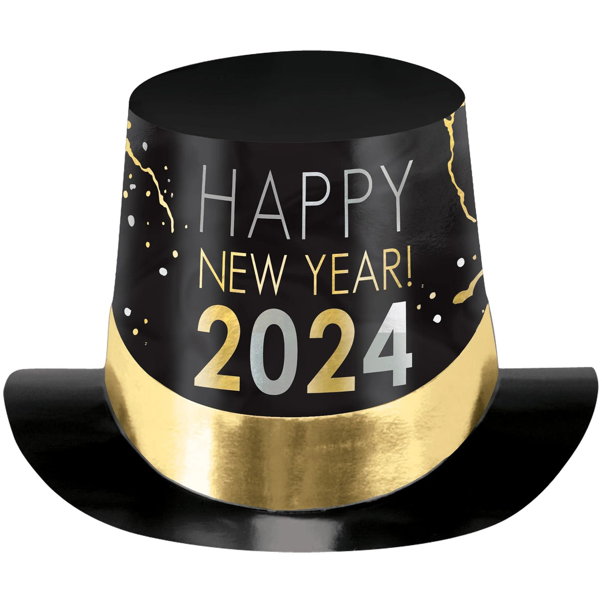 Amscan HOLIDAY: NEW YEAR&#39;S 2024 Top Hat - Black, Silver, Gold