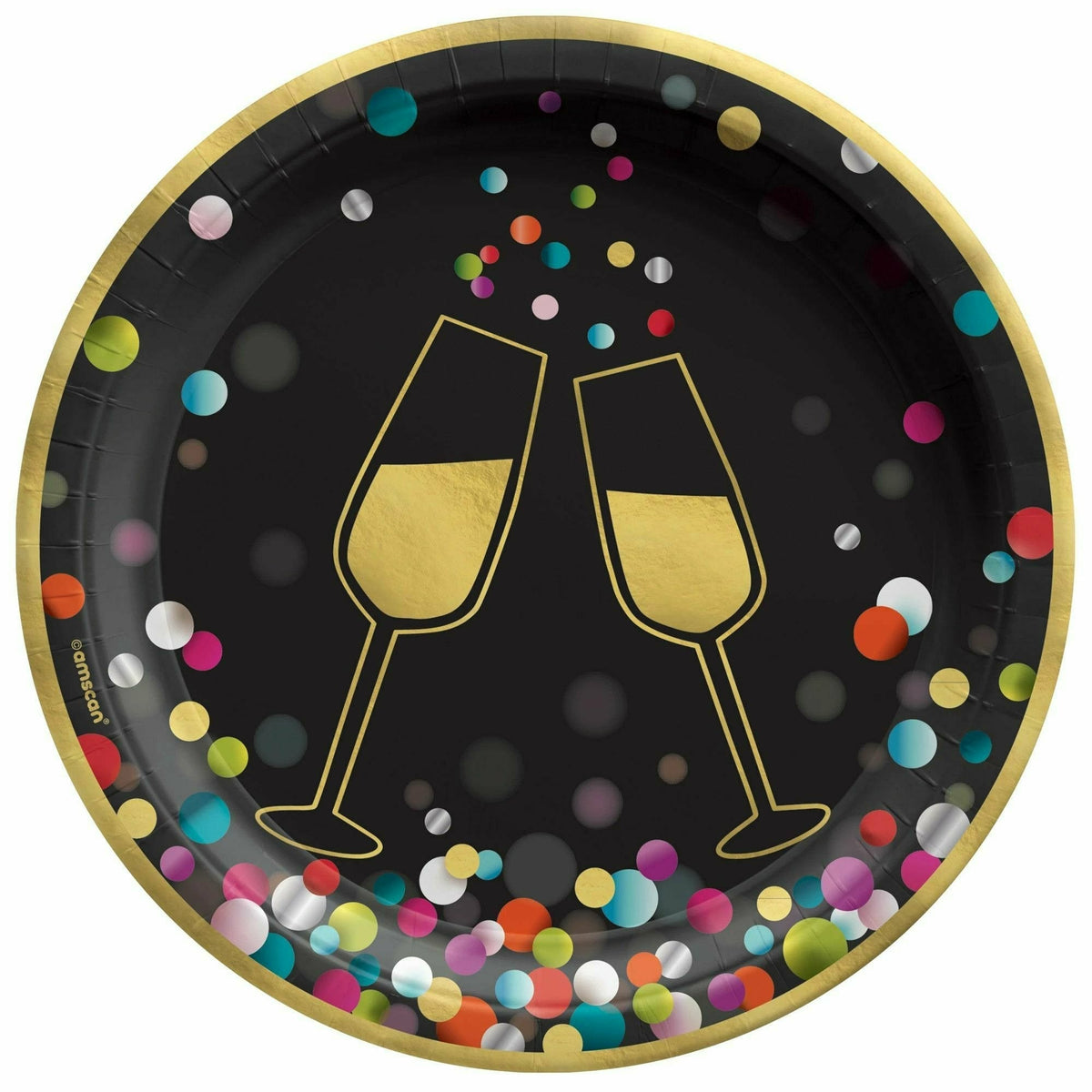 Amscan HOLIDAY: NEW YEAR&#39;S Colorful Confetti 6 3/4&quot; Round Plates 20ct