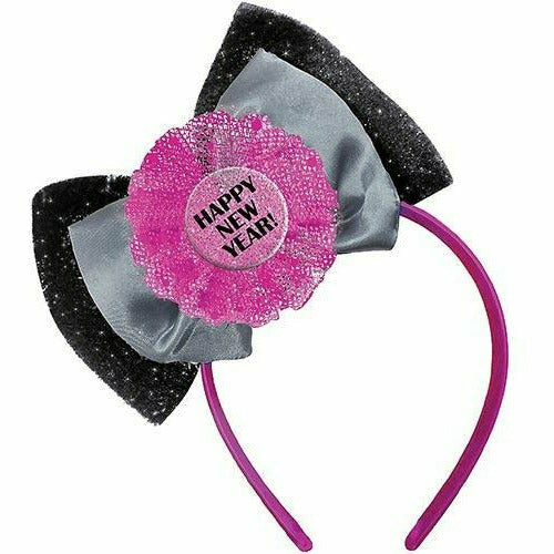 Amscan HOLIDAY: NEW YEAR&#39;S Pink &amp; Black Happy New Year Bow Headband