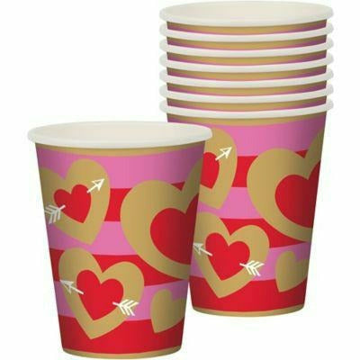 Amscan HOLIDAY: VALENTINES Heart of Gold Red Pink Valentine&#39;s Day Holiday Party 9 Oz. Paper Cups