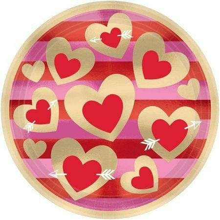 Amscan HOLIDAY: VALENTINES Heart of Gold Red Pink Valentine&#39;s Day Holiday Party 9&quot; Paper Dinner