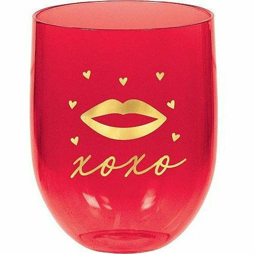 Amscan HOLIDAY: VALENTINES Metallic Lip Plastic Stemless Wine Glass