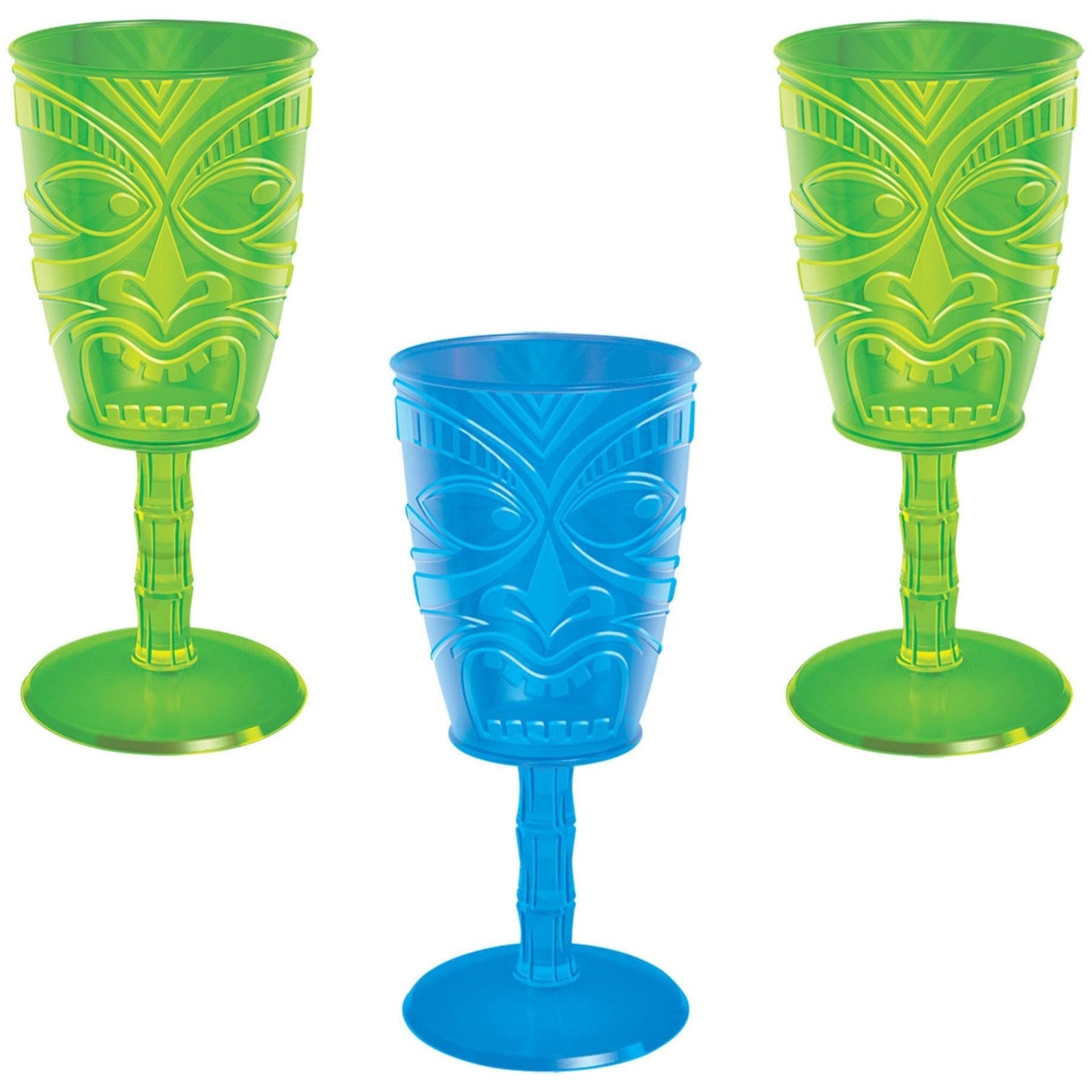 Amscan LUAU Tiki Face Plastic Wine Glasses