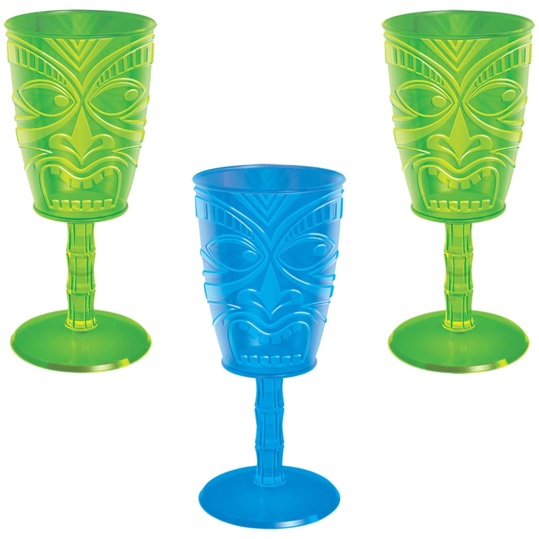 Amscan LUAU Tiki Face Plastic Wine Glasses