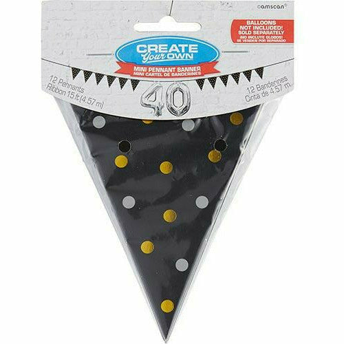 Amscan THEME Mini Create Your Own Gold &amp; Silver Polka Dots Pennant Banner