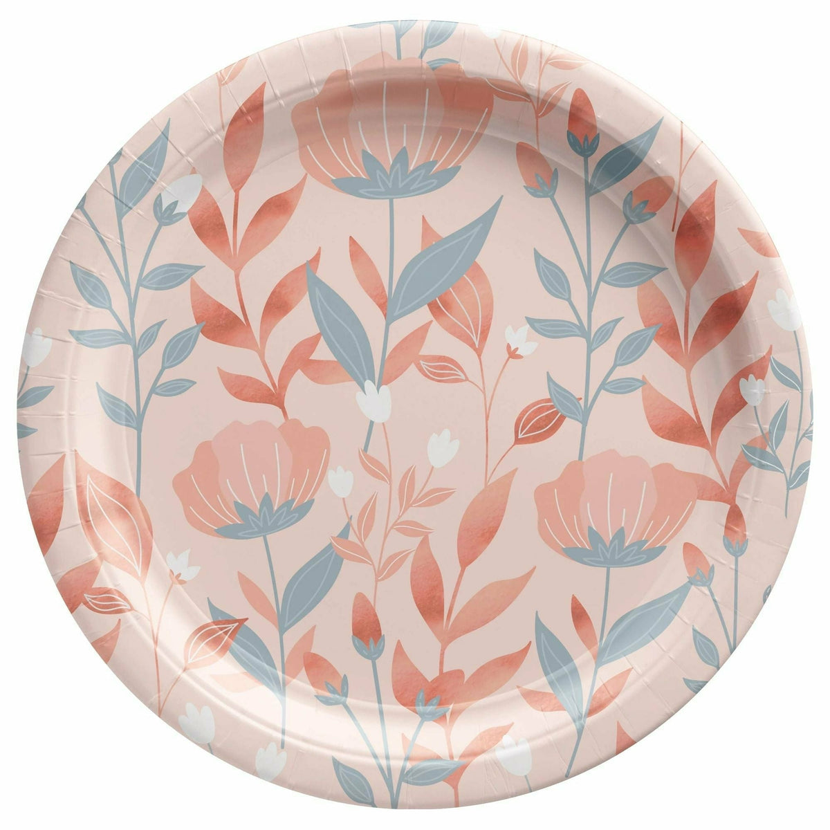 Amscan THEME Rose Gold Floral Metallic Round Dinner Plates, 10&quot;